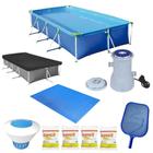 Kit Piscina 5000 Litros + Forro + Capa + Filtro 220v + Cloro + Peneira + Flutuador