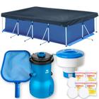 Kit Piscina 6200 L + Capa + Forro + Filtro 3028l/H 110v Bel + Cloro + Peneira + Flutuador