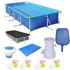 Kit Piscina 6200 L + Forro + Capa + Filtro 110v + Cloro + Peneira + Flutuador