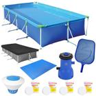 Kit Piscina 6200l + Forro e Capa + Filtro 220v 3028l/H + Cloro + Peneira + Flutuador