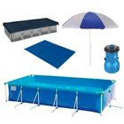 Kit Piscina 7600 Lts Mor + Bomba 3028l 110v + Capa + Forro + Guarda Sol