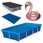 Kit Piscina de Armacao 3000l + Capa + Forro + Boia Cisne Rosa Mor