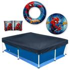 Kit Piscina em Lona de Pvc Estrutura de Ferro 1000 Litros + Capa + Forro + Bola e Boias Homem-aranha