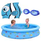 Kit Piscina Infantil 1000 L + Touca de Peixinho Azul + Oculos de Natacao Ajustavel Bel