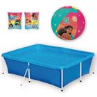 Kit Piscina Infantil 2000 Litros + Bola Inflavel + Boia de Braco Princesas Mor