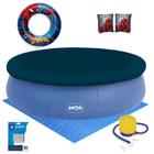 Kit Piscina Inflavel 4600l Mor + Boias Homem Aranha + Capa e Forro + Mini Bomba