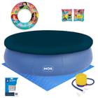 Kit Piscina Inflavel 4600l Mor + Boias Princesas Disney + Capa e Forro + Mini Bomba