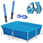 Kit Piscina Mor Estruturada 2000 Litros + Oculos de Natacao e Touca Infantil Azul + 2 Espaguetes Macarrao