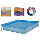 Kit Piscina Quadrada 1500 L + Capa e Forro Mor + Boia Inflavel Homem-aranha