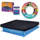 Kit Piscina Quadrada 1500 L + Capa e Forro Mor + Boia Inflavel Princesas