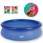 Kit Piscina Redonda Inflavel Mor 2400 Lts + Par Boia de Braco Ilustracao Princesas + Bola Inflavel Infantil Princesas