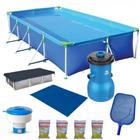 Kit Piscina Vinil 6200 Litros + Capa + Forro + Filtro 110v 3028 L/H + Cloro + Peneira + Flutuador