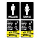 Kit Placa de Sinalização Banheiro Masculino, Feminino e Não deixe Vestígios