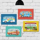 Kit Placa Decorativa MDF 20x30 cm Vintage Kombi 4 unidades