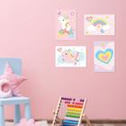 Kit Placa Decorativa MDF Infantil Unicornio 4un 30x40