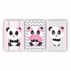 Kit Placas Quadros 3 Pçs 20X30 Infantil Panda Rosa