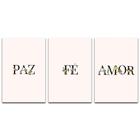 Kit Placas Quadros Decorativos 3 pç 20x30 Amor Paz em Flores