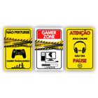 Kit Placas Quadros Sala 3 Pçs 20X30 Gamer Zone Não Perturbe