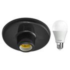 Kit Plafonier Plafon Soquete E27 Preto Com Lâmpada Led 9W Autovolt Cor Da Luz Branca P/ Sala Quarto Cozinha