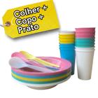 Kit plastico refeição grande fundo resistente colorido cozinha microondas sopa lanche menina menino