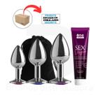 Kit Plug Anal Tamanho P, M e G Sex Virgin Creme de Massagem Íntima Adstringente Feminino