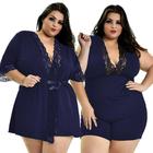 Kit Plus Size Short Doll e Robe Renda Luxo Feminino Pijama MAG827_851