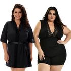 Kit Plus Size Short Doll e Robe Renda Luxo Feminino Pijama MAG827_851