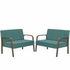 Kit Poltrona Decorativa 2 Namoradeiras de 2 Lugares Jade Braço Madeira D Salla Suede