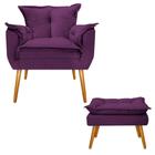 Kit Poltrona Decorativa e Puff Opala Palito Mel Sala de Estar Suede Roxo - DAMAFFE MÓVEIS