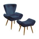 Kit Poltrona Decorativa Estofada Para Sala De Estar Polaris e Puff Polar Sued Azul Marinho Aradecor