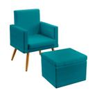 Kit Poltrona Decorativa Nina Rodapé com Puff Quasar Sued Azul Turquesa Aradecor