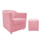 kit Poltrona Decorativa Tilla e Puff Dado Sala de Estar Recepção Suede Rosa Bebê