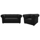 Kit Poltrona e Namoradeira Chesterfield Ana Suede Preto - Amarena Móveis