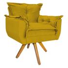 kit Poltrona e Puff Apolo Base Giratória de Madeira Suede Amarelo - KDAcanto Móveis