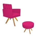 kit Poltrona e Puff Fernanda Base Giratória de Madeira Sala de Estar Suede Pink