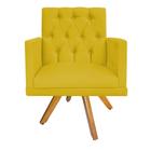 kit Poltrona e Puff Fernanda Base Giratória de Madeira Suede Amarelo - KDAcanto Móveis