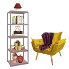 Kit Poltrona Fatte com Manta Soft Bordô e Estante Livreiro Ferro Cinza MDF Rose Suede Amarelo - Ahazzo Móveis