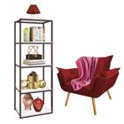 Kit Poltrona Fatte com Manta Soft e Estante Livreiro Ferro Marrom MDF Branco Suede Vermelho - Ahazzo Móveis