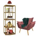 Kit Poltrona Fatte com Manta Soft Verde e Estante Livreiro Ferro Dourado MDF Freijó Suede Rose Gold - Ahz Móveis