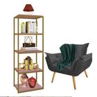 Kit Poltrona Fatte com Manta Soft Verde e Estante Livreiro Ferro Dourado MDF Rose Suede Cinza - Ahazzo Móveis