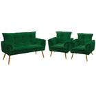 Kit Poltrona Namoradeira e 2 Poltronas Beta Suede Verde Aradecor