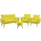 Kit Poltrona Namoradeira e 2 Poltronas Decorativas Beta Puff Solar Suede Amarelo Aradecor