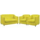 Kit Poltrona Namoradeira e 2 Poltronas Decorativas Estofada Alya Sued Amarelo Aradecor