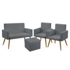 Kit Poltrona Namoradeira e 2 Poltronas Decorativas Nina com Puff Quasar Suede Cinza Aradecor