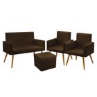 Kit Poltrona Namoradeira e 2 Poltronas Decorativas Nina com Puff Quasar Suede Marrom Aradecor