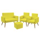 Kit Poltrona Namoradeira e 2 Poltronas Decorativas Nina Com Rodapé com Puff Quasar Suede Amarelo Aradecor