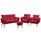 Kit Poltrona Namoradeira e 2 Poltronas Decorativas Opala Puff Solar Suede Vermelho Aradecor