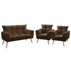 Kit Poltrona Namoradeira e 2 Poltronas Decorativas Opala Suede Marrom Aradecor