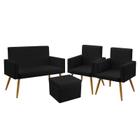 Kit Poltrona Namoradeira e 2 Poltronas Decorativas Vega com Puff Quasar Suede Preto Aradecor