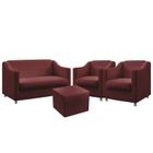 Kit Poltrona Namoradeira mais 2 Poltronas Almofadada Alya Com Puff Quasar Sued Bordô Aradecor